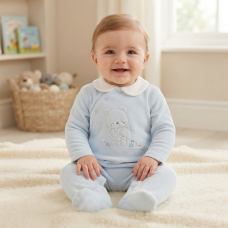 N14632: Baby Boys Embossed Velour All In One (0-9 Months)